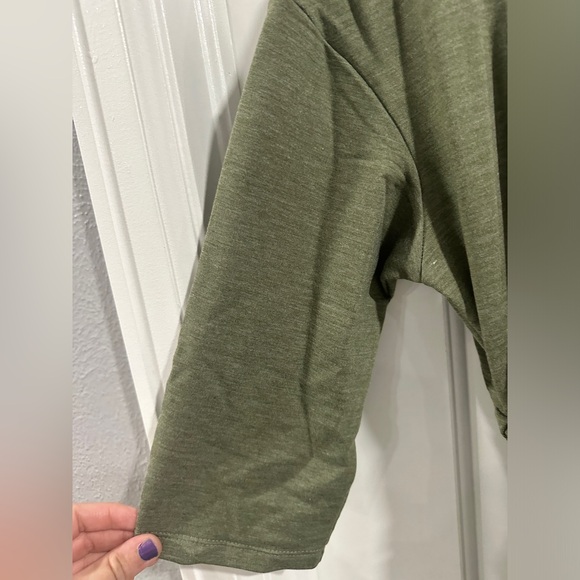 NWT A New Day Three Quarter Sleeve Olive Heather Ruched Tie Waist Dress - Picture 8 of 13